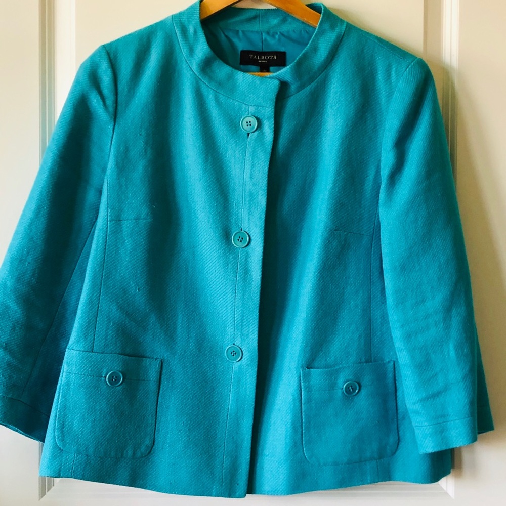 Talbots Turquoise Linen Jacket - image 1